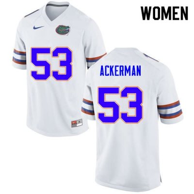 Women's Florida Gators #53 Brendan Ackerman NCAA Nike White Authentic Stitched College Football Jersey ZSN0562WZ